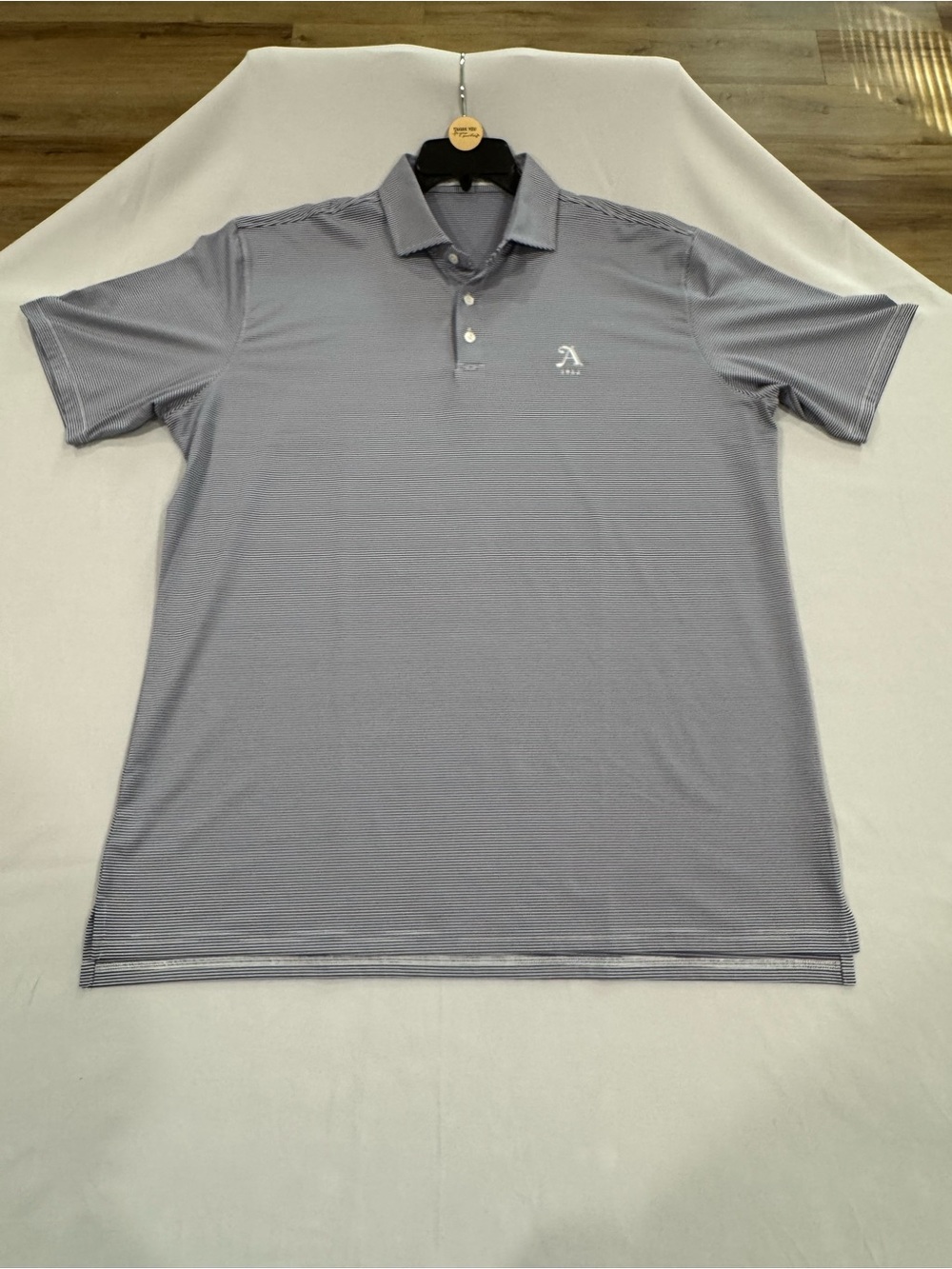 Holderness and Bourne Men's Blue Polo with Horizontal White Stripes Size XL